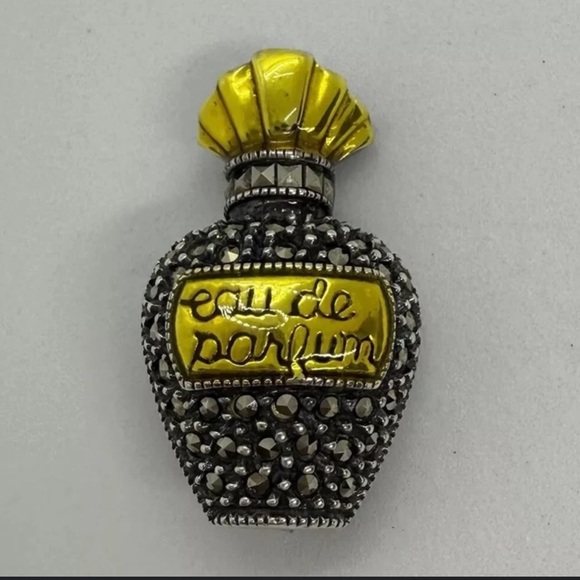 Judith Jack Silver and Gold Tone  Brooch marcasite mini perfume bottle pin - Picture 1 of 2